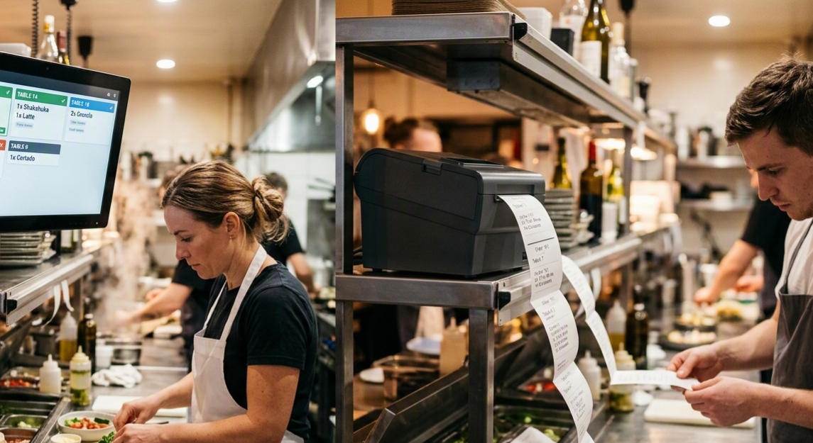 Kitchen display system vs kitchen printer in a restaurant kitchen